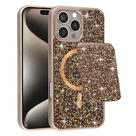 Magnetic Diamond Dual Layer Protection Case with Magnetic Card Slot- GOLD for iPhone 16 Pro Max (Only Ground Shipping)