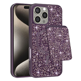 Magnetic Diamond Dual Layer Protection Case with Magnetic Card Slot- PURPLE for iPhone 16 Pro Max (Only Ground Shipping)
