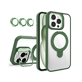 Magnetic Clear Case with 2 Kickstand & Camera Lens - DARK GREEN for iPhone 16 Pro Max (Only Ground Shipping)