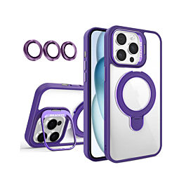 Magnetic Clear Case with 2 Kickstand & Camera Lens - DARK PURPLE for iPhone 16 Pro Max (Only Ground Shipping)
