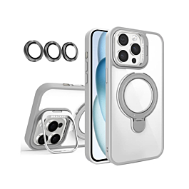 Magnetic Clear Case with 2 Kickstand & Camera Lens - GRAY for iPhone 16 Pro Max (Only Ground Shipping)