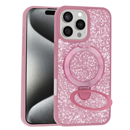 Sparkle Luxury Slim Case with Magnetic Kickstand for iPhone 16 Pro Max (PINK) (Only Ground Shipping)