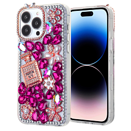 Crystal Flower Silicone Hard Case - PINK for iPhone 16 Pro Max (Only Ground Shipping)