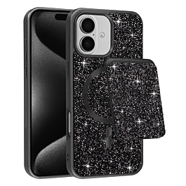 Magnetic Diamond Dual Layer Protection Case with Magnetic Card Slot- BLACK for iPhone 17 (Only Ground Shipping)