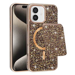 Magnetic Diamond Dual Layer Protection Case with Magnetic Card Slot- GOLD for iPhone 17 (Only Ground Shipping)