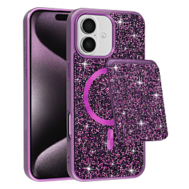 Magnetic Diamond Dual Layer Protection Case with Magnetic Card Slot- PURPLE for iPhone 17 (Only Ground Shipping)