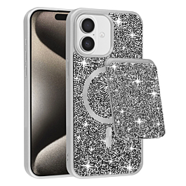 Magnetic Diamond Dual Layer Protection Case with Magnetic Card Slot- SILVER for iPhone 17 (Only Ground Shipping)