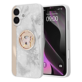 Luxury Diamond Shiny Cases with Butterfly Ring - WHITE for iPhone 17 (Only Ground Shipping)