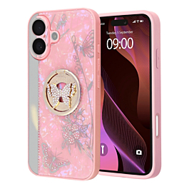 Luxury Diamond Shiny Cases with Butterfly Ring - PINK for iPhone 17 (Only Ground Shipping)