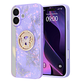 Luxury Diamond Shiny Cases with Butterfly Ring - PURPLE for iPhone 17 (Only Ground Shipping)