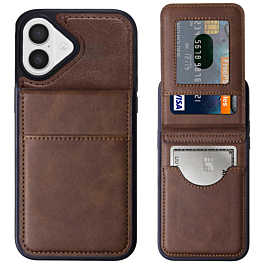 Leather Wallet Case with Kickstand - BROWN for iPhone 17 (Only Ground Shipping)