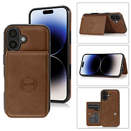Leather Pocket Wallet Case - BROWN for iPhone 17 (Only Ground Shipping)