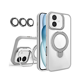Magnetic Clear Case with 2 Kickstand & Camera Lens - GRAY for iPhone 17 (Only Ground Shipping)