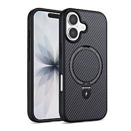 Magnetic Kickstand Case with Carbon Fiber -BLACK for iPhone 17 (Only Ground Shipping)