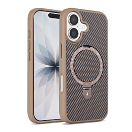 Magnetic Kickstand Case with Carbon Fiber -BROWN for iPhone 17 (Only Ground Shipping)