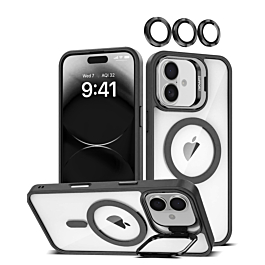 Thin Magnetic Clear Case with Camera Stand & Camera Cover - BLACK for iPhone 17 (Only Ground Shipping)