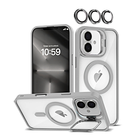 Thin Magnetic Clear Case with Camera Stand & Camera Cover - GRAY for iPhone 17 (Only Ground Shipping)