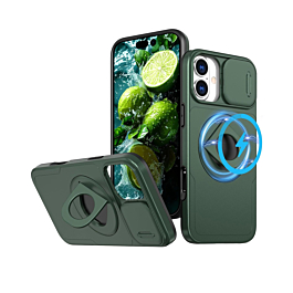 Ring Stand Case & Camera Lens Sliding Cover - DARK GREEN for iPhone 17 (Only Ground Shipping)