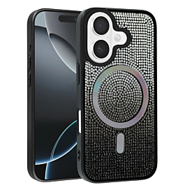 Wireless Charging Bling Diamond Crystal Case - BLACK & SILVER for iPhone 17 (Only Ground Shipping)