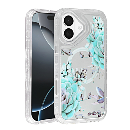 Flower Design Transparent Case with Wireless Charger - Style 8 for iPhone 17 (Only Ground Shipping)
