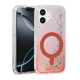 Wireless Charging Protective Glitter Liquid Bumper Case -RED for iPhone 17 (Only Ground Shipping)