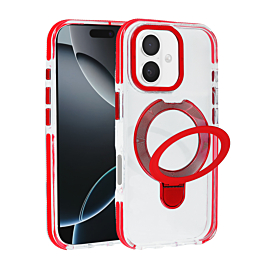 Transparent Case with Wireless Charging Kickstand - RED for iPhone 17 (Only Ground Shipping)