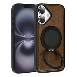 Slim Leather Case with Wireless Charging Kickstand - BROWN for iPhone 17 (Only Ground Shipping)