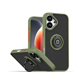 Hard PC Rear / Soft TPU Colorful Border Case with I-ring Holder - NAVY GREEN for iPhone 17 (Only Ground Shipping)