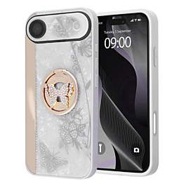 Luxury Diamond Shiny Cases with Butterfly Ring - WHITE for iPhone 17 Pro (Only Ground Shipping)