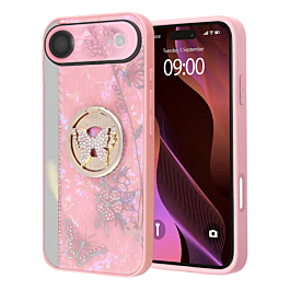 Luxury Diamond Shiny Cases with Butterfly Ring - PINK for iPhone 17 Pro (Only Ground Shipping)