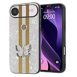 Luxury Diamond Shiny Cases with Butterfly Design - WHITE for iPhone 17 Pro (Only Ground Shipping)