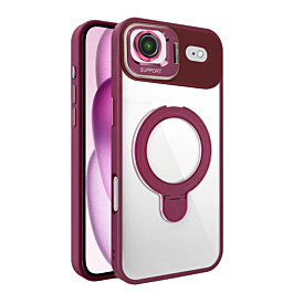 Magnetic Clear Case with 2 Kickstand & Camera Lens - WINE RED for iPhone Air (Only Ground Shipping)
