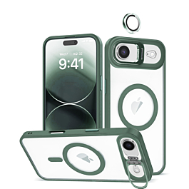 Thin Magnetic Clear Case with Camera Stand & Camera Cover - DARK GREEN for iPhone Air (Only Ground Shipping)