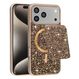 Magnetic Diamond Dual Layer Protection Case with Magnetic Card Slot- GOLD for iPhone 17 Pro (Only Ground Shipping)