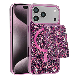 Magnetic Diamond Dual Layer Protection Case with Magnetic Card Slot- PURPLE for iPhone 17 Pro (Only Ground Shipping)