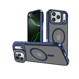 Slim Transparent Camera Stand Case with Wireless Charging - NAVY BLUE for iPhone 17 Pro (Only Ground Shipping)