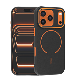 Magnetic Leather Soft Cases - BLACK & ORANGE for iPhone 17 Pro (Only Ground Shipping)