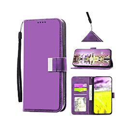 Elegant Leather Wallet Case with Wristlet Strap - PURPLE for iPhone 17 Pro (Only Ground Shipping)