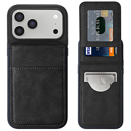 Leather Wallet Case with Kickstand - BLACK for iPhone 17 Pro (Only Ground Shipping)