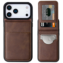 Leather Wallet Case with Kickstand - BROWN for iPhone 17 Pro (Only Ground Shipping)
