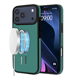 Full Cover Leather Design Wireless Charging Case - DARK GREEN for iPhone 17 Pro (Only Ground Shipping)