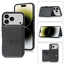 Leather Pocket Wallet Case - BLACK for iPhone 17 Pro (Only Ground Shipping)