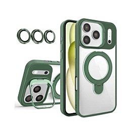Magnetic Clear Case with 2 Kickstand & Camera Lens - DARK GREEN for iPhone 17 Pro (Only Ground Shipping)