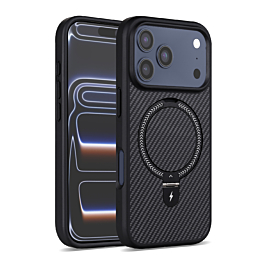  Magnetic Kickstand Case with Carbon Fiber -BLACK for iPhone 17 Pro (Only Ground Shipping)