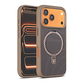  Magnetic Kickstand Case with Carbon Fiber -BROWN for iPhone 17 Pro (Only Ground Shipping)