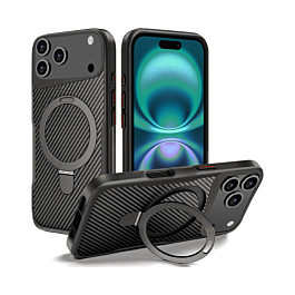 Carbon Fiber Magnetic Kickstand Case - BLACK for iPhone 17 Pro (Only Ground Shipping)