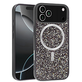 Wireless Charging Bling Diamond Crystal Case - BLACK & SILVER for iPhone 17 Pro (Only Ground Shipping)