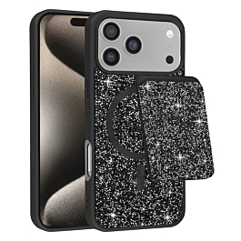 Magnetic Diamond Dual Layer Protection Case with Magnetic Card Slot- BLACK for iPhone 17 Pro Max (Only Ground Shipping)