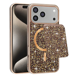 Magnetic Diamond Dual Layer Protection Case with Magnetic Card Slot- GOLD for iPhone 17 Pro Max (Only Ground Shipping)