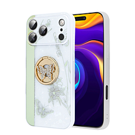 Luxury Diamond Shiny Cases with Butterfly Ring - WHITE for iPhone 17 Pro Max (Only Ground Shipping)